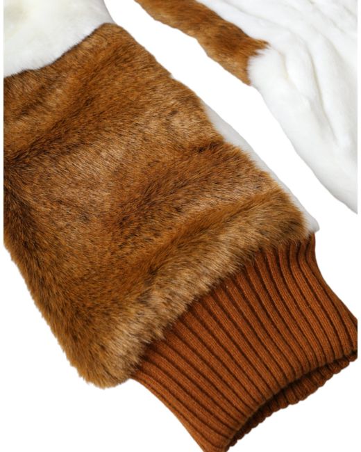Dolce & Gabbana Brown Acrylic Knitted Fur Mitten Gloves