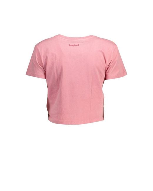 Desigual Pink Face Print Crop Tee Short Sleeve Casual Top