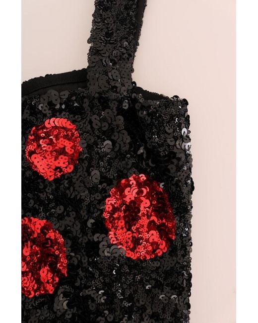 Dolce & Gabbana Black Red Polka Sequined Shift Dress