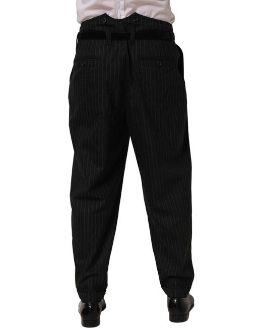 Dolce & Gabbana Black Pinstripe Wool Men Dress Trouser Pants for men