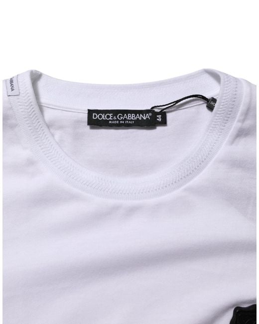 Dolce & Gabbana White Logo Patch Cotton Crew Neck T for men