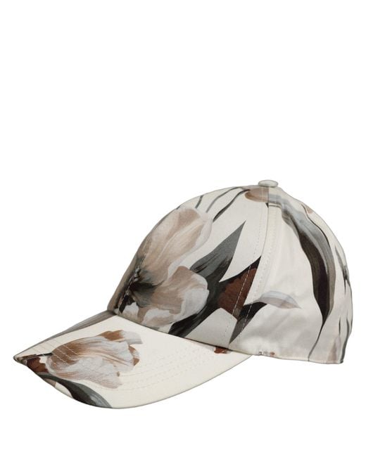 Dolce & Gabbana Gray Men Beige Floral Cotton Baseball Capello Hat for men