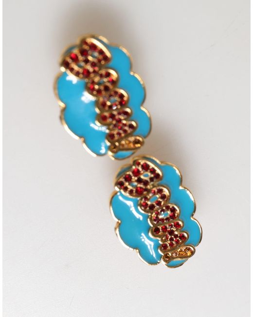 Dolce & Gabbana Blue Brass Boom Cartoon Crystal Clip-On