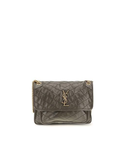 Saint Laurent Gray Bicolor Calf Leather Bos Taurus Shoulder Bag