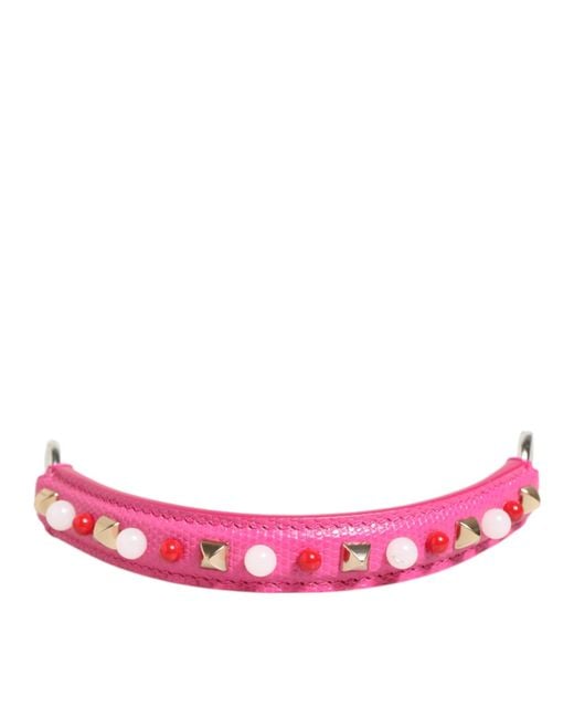 Dolce & Gabbana Pink Embellished Leather Bag Handle Shoulder Strap