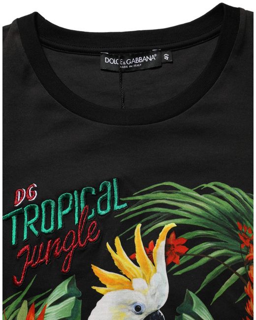 Dolce & Gabbana Black Tropical Print Cotton Round Neck T