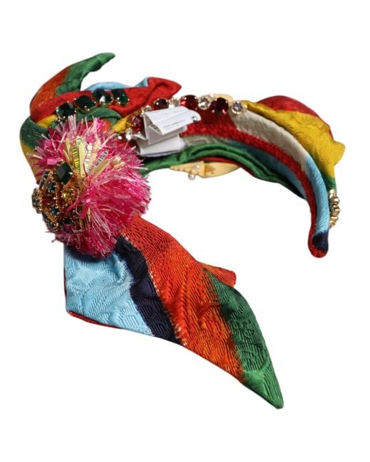 Dolce & Gabbana Red Floral Crystal Embellished Diadem Headband