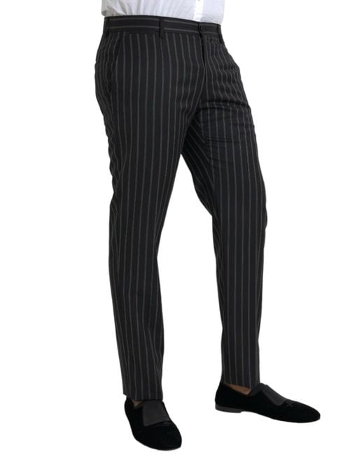 Dolce & Gabbana Black Striped Wool Skinny Dress Pants for men