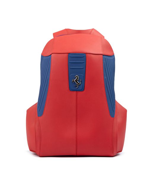 Ferrari Red Leather Technical Backpack for men