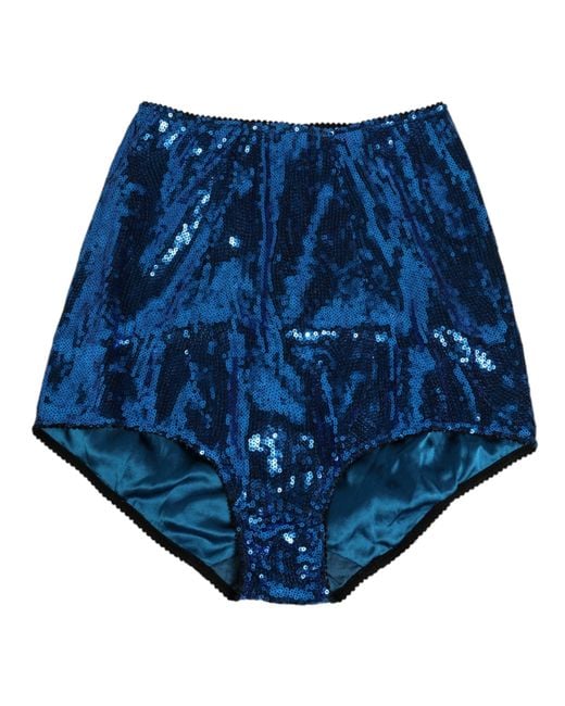 Dolce & Gabbana Blue Sequin Embellished High Waist Girdle Underwear