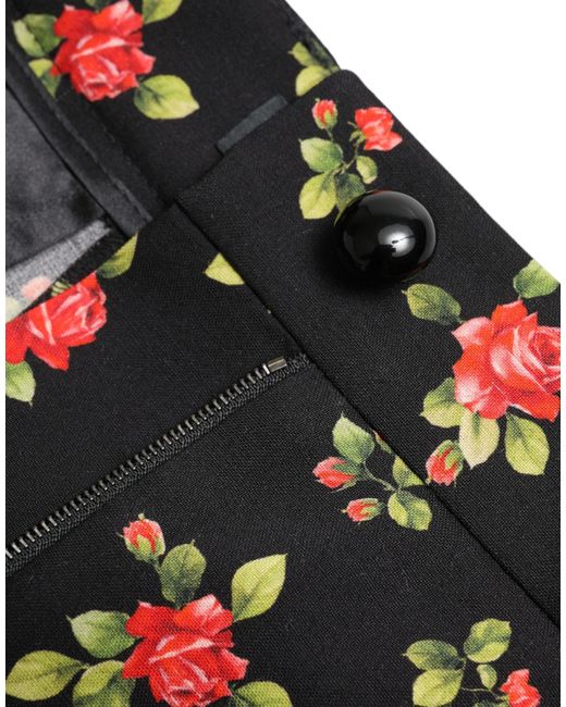 Dolce & Gabbana Black Floral Wool High Waist Tapered Pants