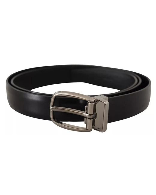 Dolce & Gabbana Black Classic Leather Chrome Metal Buckle Belt for men