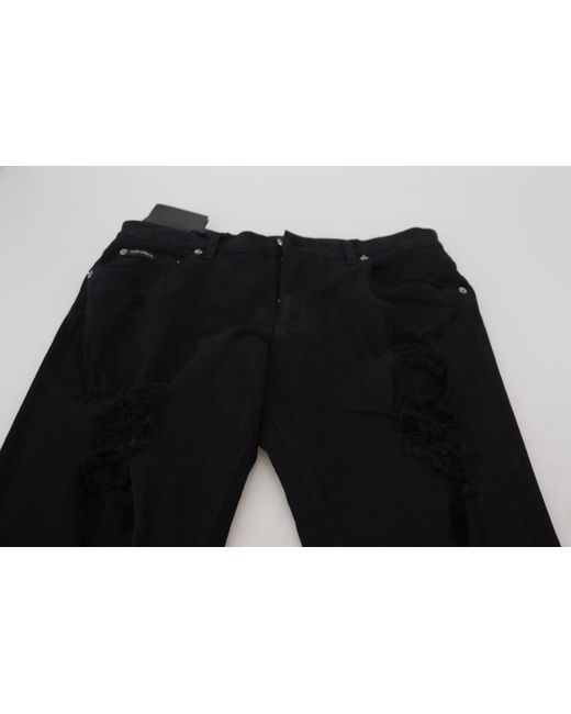 Dolce & Gabbana Black Svelte Tattered Slim Fit Denim for men