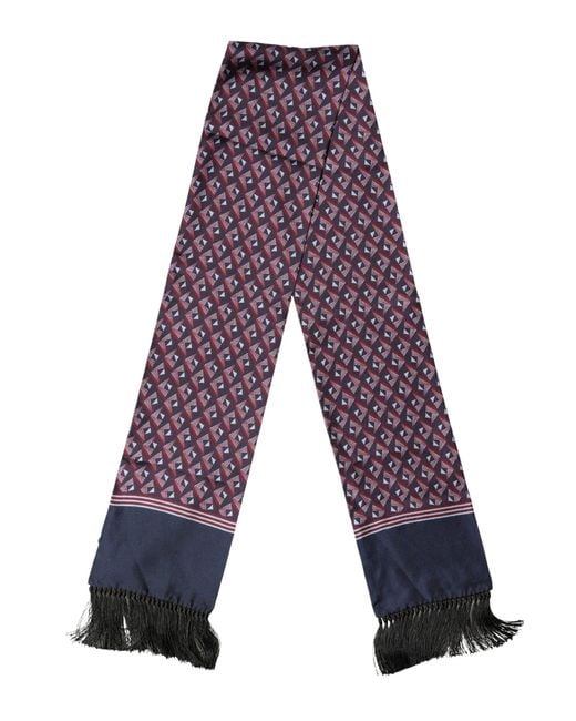 Dolce & Gabbana Purple Geometric Pattern Silk Fringe 142Cm X 15Cm Scarf for men