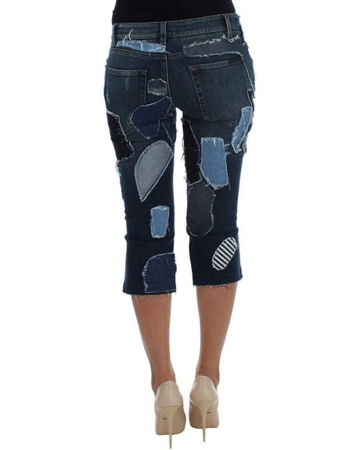 Dolce & Gabbana Blue Stretch Patchwork Jeans Shorts