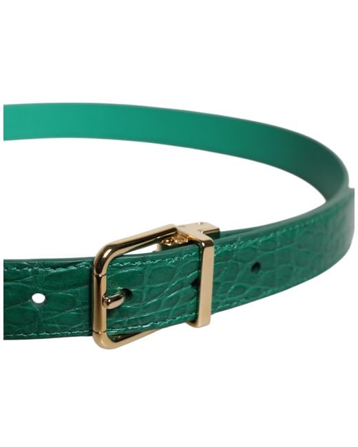 Dolce & Gabbana Green Leather Logo Metal Waist Buckle Belt for men