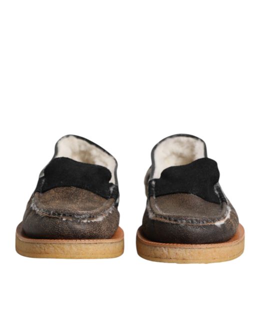 Dolce & Gabbana Black Brown White Calfskin Leather Loafers Shoes for men