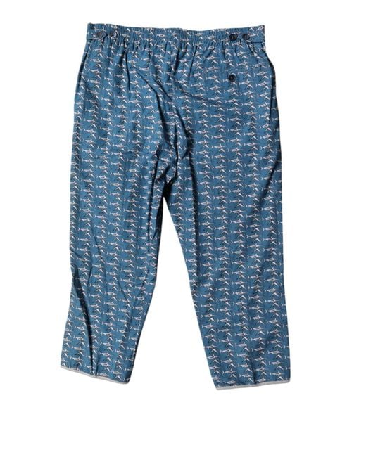 Dolce & Gabbana Blue Shark Print Cropped Beachwear Swimwear for men