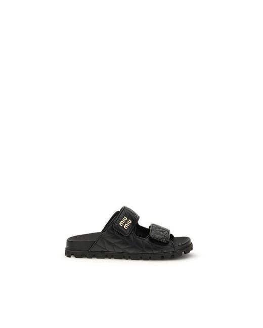 Miu Miu Black Napa Leather / Calf Bos Taurus Slippers