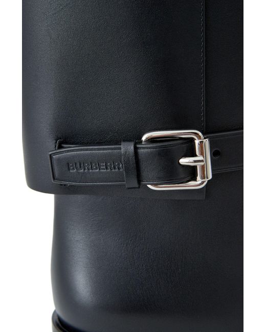 Burberry Blue Buckle Embellished Leather Boots