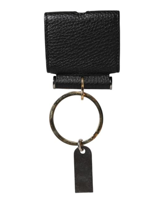 Dolce & Gabbana Black Leather Strap Metal Logo Plaque Airpods Case for men