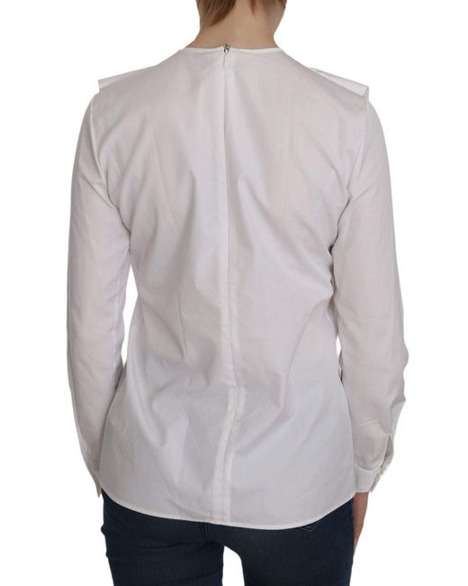 DSquared² Gray White Crew Neck Long Sleeve Cotton Blouse