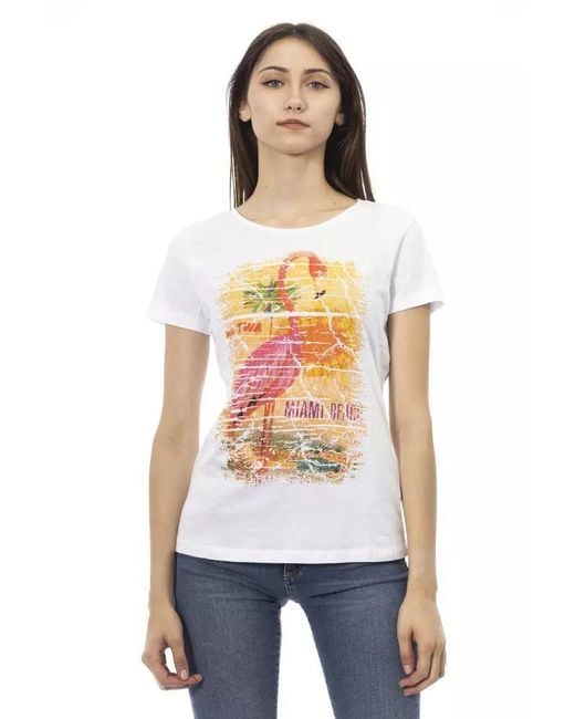 TRUSSARDI ACTION Chic White Tee With Graphic Flair