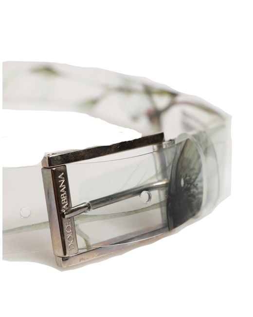 Dolce & Gabbana Gray Floral Pvc Metal Buckle Belt Calf Leather for men