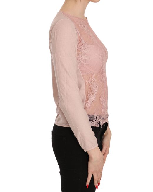 Pink Memories Pink Lace See Through Long Sleeve Top Blouse