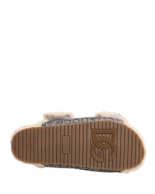 Dolce & Gabbana Natural Beige Faux Fur Logo Print Flats Sandals Shoes for men
