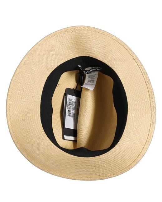 Dolce & Gabbana White Men Beige Paper Straw Fedora Panama Capello Hat for men