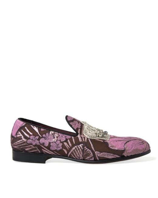 Dolce & Gabbana Purple Pink Printed Crystal Embellished Loafers Dress Shoes for men