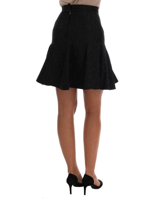 Dolce & Gabbana Black Floral Jacquard Silk A-Line Skirt