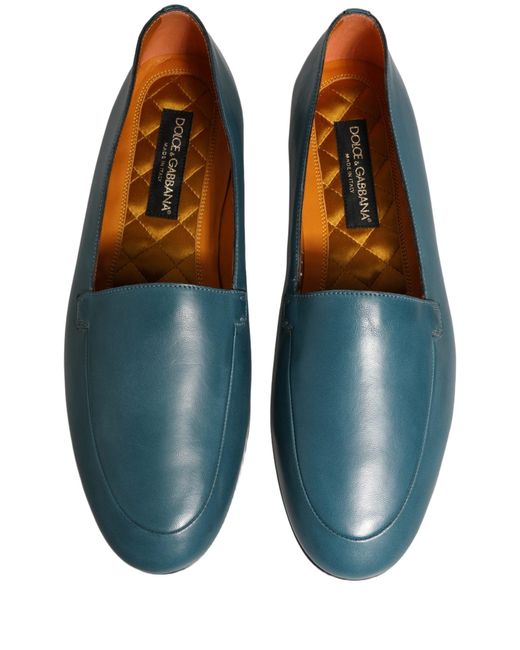 Dolce & Gabbana Blue Leather Logo Slip On Men Loafers Shoes for men