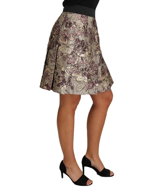 Dolce & Gabbana Brown Dolce Gabbana A-line Mini Floral Print Jaquard Skirt