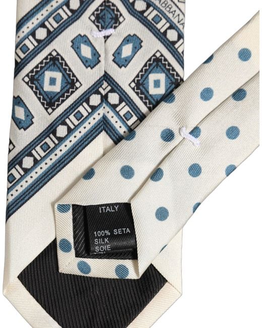 Dolce & Gabbana Natural Men Off White Blue Geometric Adjustable Tied Necktie Tie for men