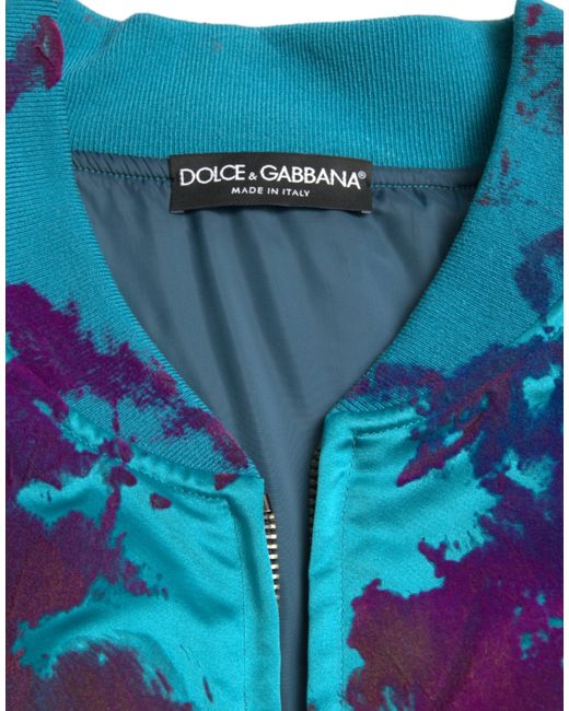 Dolce & Gabbana Blue Multicolor Color Splash Zip Bomber Jacket for men