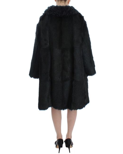 Dolce & Gabbana Black Goat Fur Shearling Long Jacket Coat