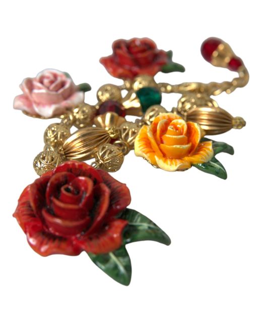 Dolce & Gabbana White Brass Crystal Rose Ball Chain Bracelet