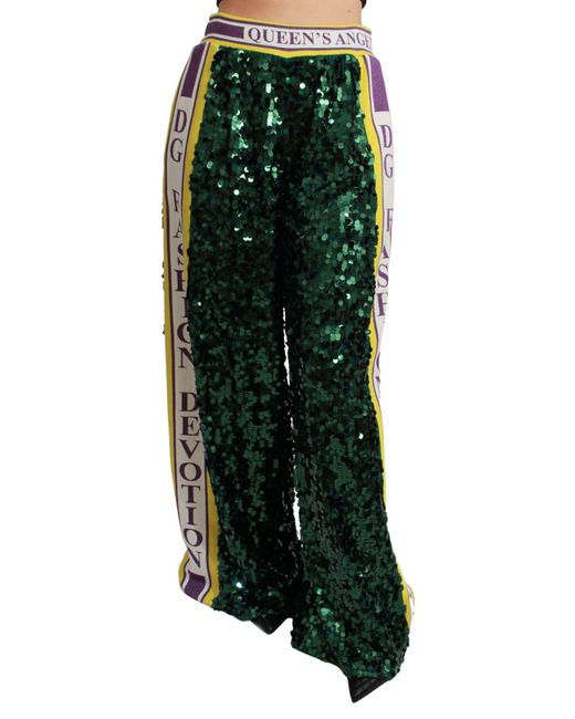Dolce & Gabbana Green Sequin Trousers Queens Angel Pants