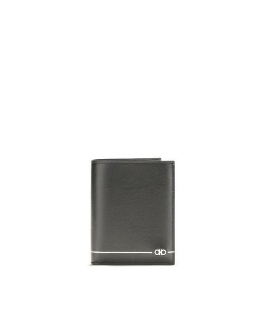 Ferragamo Gray Black Calf Leather Bos Taurus Wallet for men