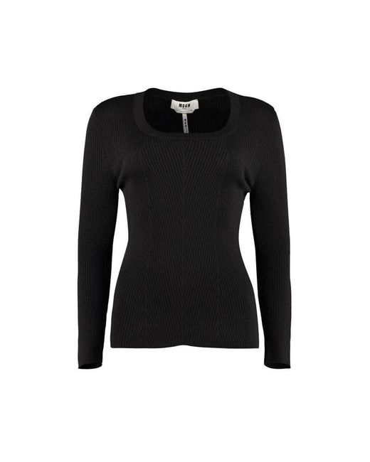 MSGM Black Cotton Wool Polyamide Sweatshirt