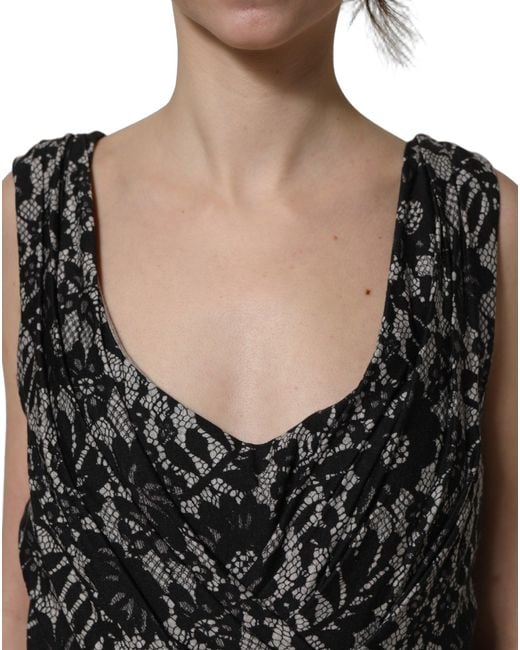 Dolce & Gabbana Black White Floral Lace Sleeveless Midi Dress