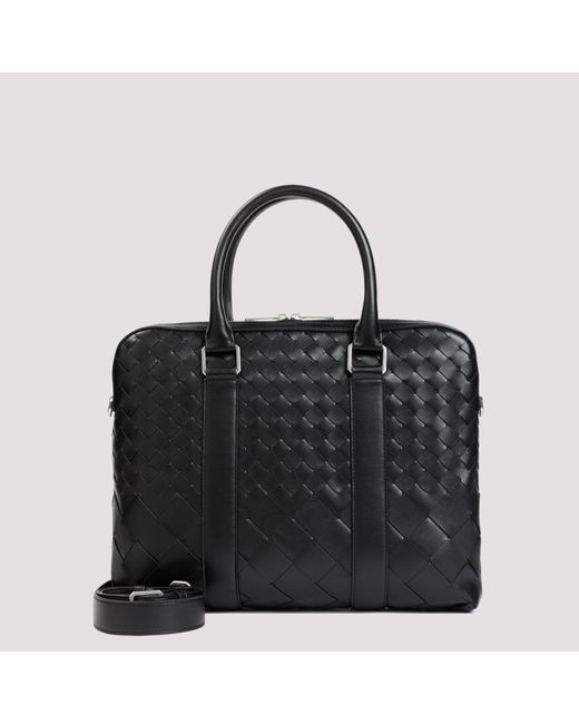 Bottega Veneta Black Silver Calf Leather Handbag for men
