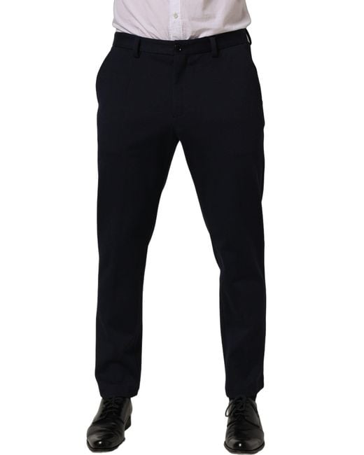 Dolce & Gabbana Blue Black Cotton Tapered Leg Dress Trouser Pants for men