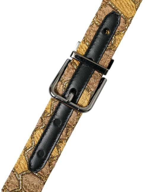 Dolce & Gabbana Brown Leather Jacquard Metal Buckle Belt for men