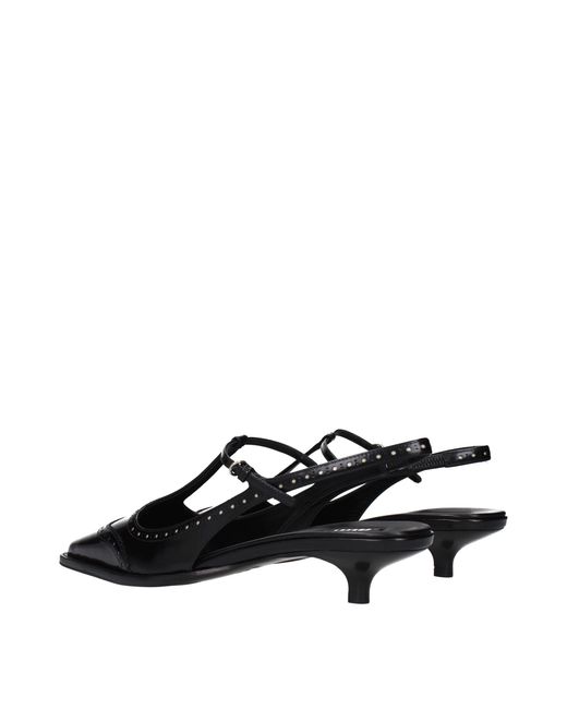 Miu Miu Black Leather Mid Heel Pumps