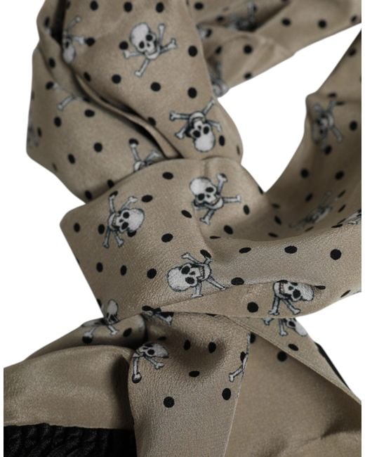 Dolce & Gabbana Gray Skulls Silk Fringes Foulard Scarf for men