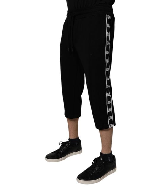 Dolce & Gabbana Black Cotton Blend Cropped Sweatpants Pants for men