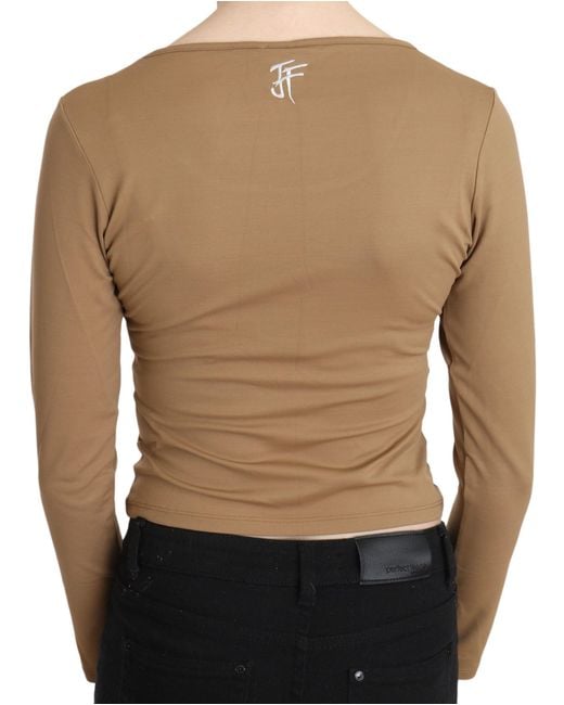 Gianfranco Ferré Black Round Neck Ls Slim Crop Top Brown Tsh3428